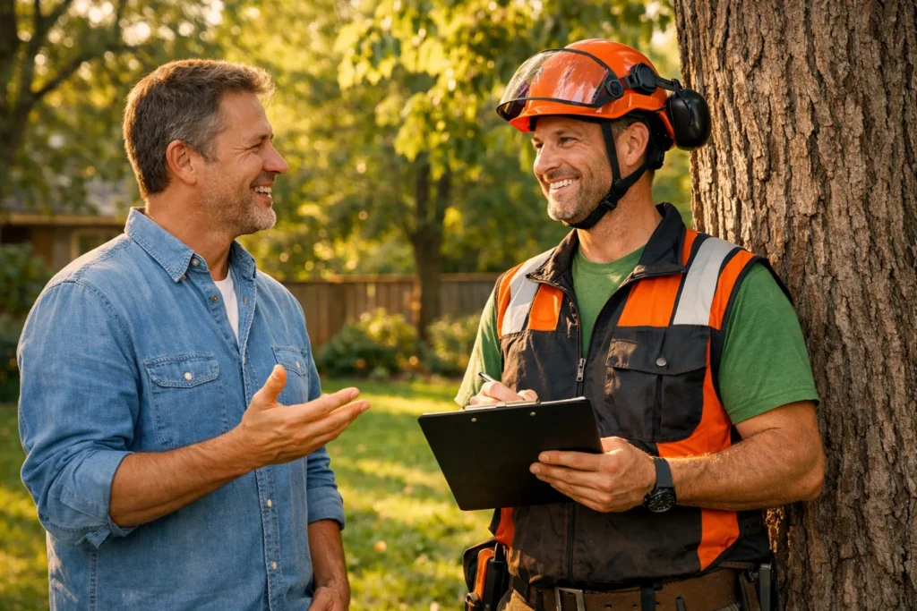 Tree Removal Service Cost in San Diego: The Complete Homeowner’s Guide 5 San Diego homeowner consulting with a tree removal expert