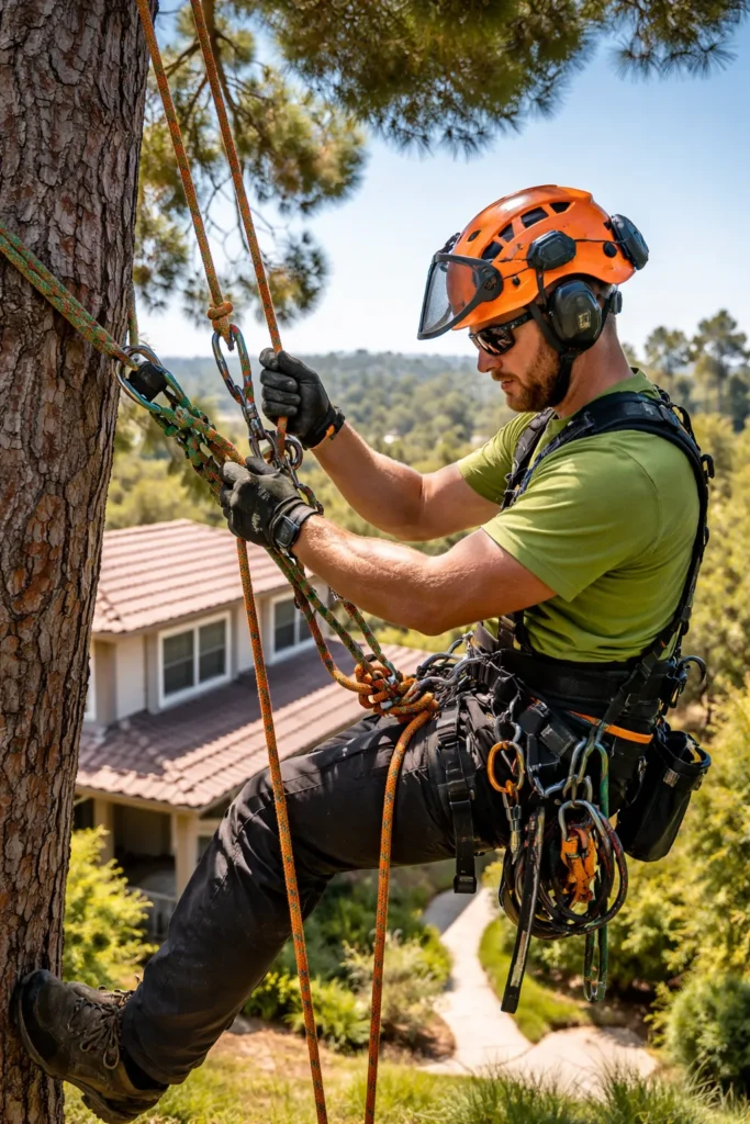 Tree Removal Service Cost in San Diego: The Complete Homeowner’s Guide 3 Arborist using rigging and safety equipment for tree removal in San Diego